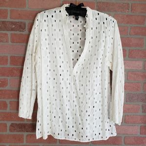 INC White eyelet beaded blouse